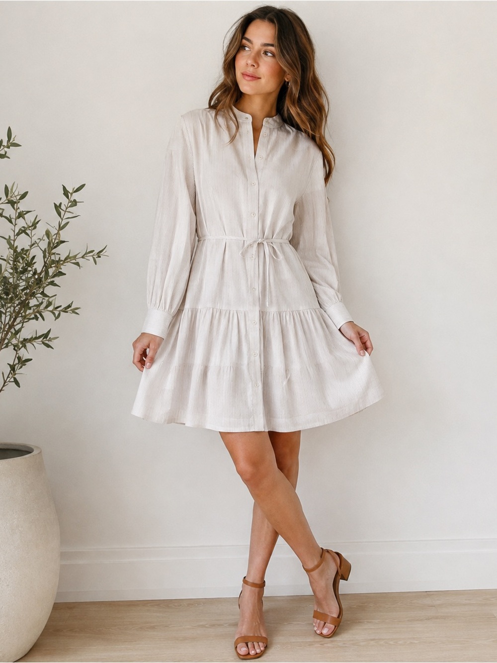 Alex Marie Striped Button-Front Shirt Dress Size 10 | Tie Waist